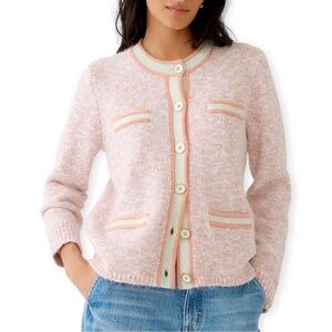 LN J. Crew Marled Pink Orange Button Front Knit Lady Jacket Cardigan - XS